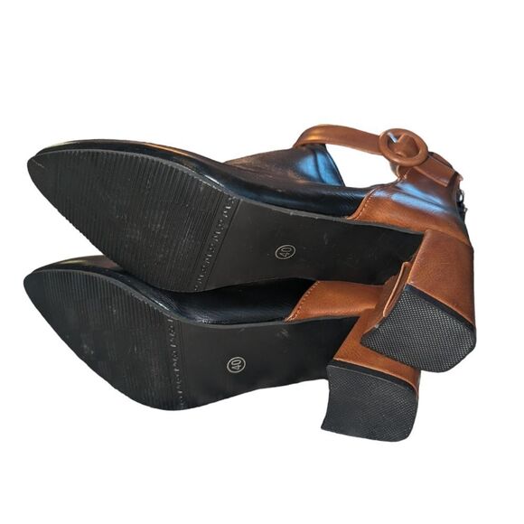 🛍️Brown & Black Strappy Closed Toe 2 Inch Heeled Shoes Size 40 EU - Picture 5 of 5